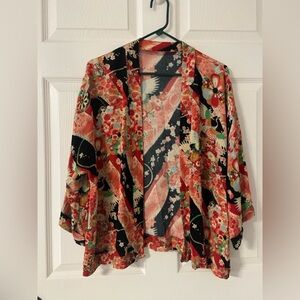 PC- MultiColored JAPANESE UCHIKAKE Floral-CRANE Wedding KIMONO Cardigan